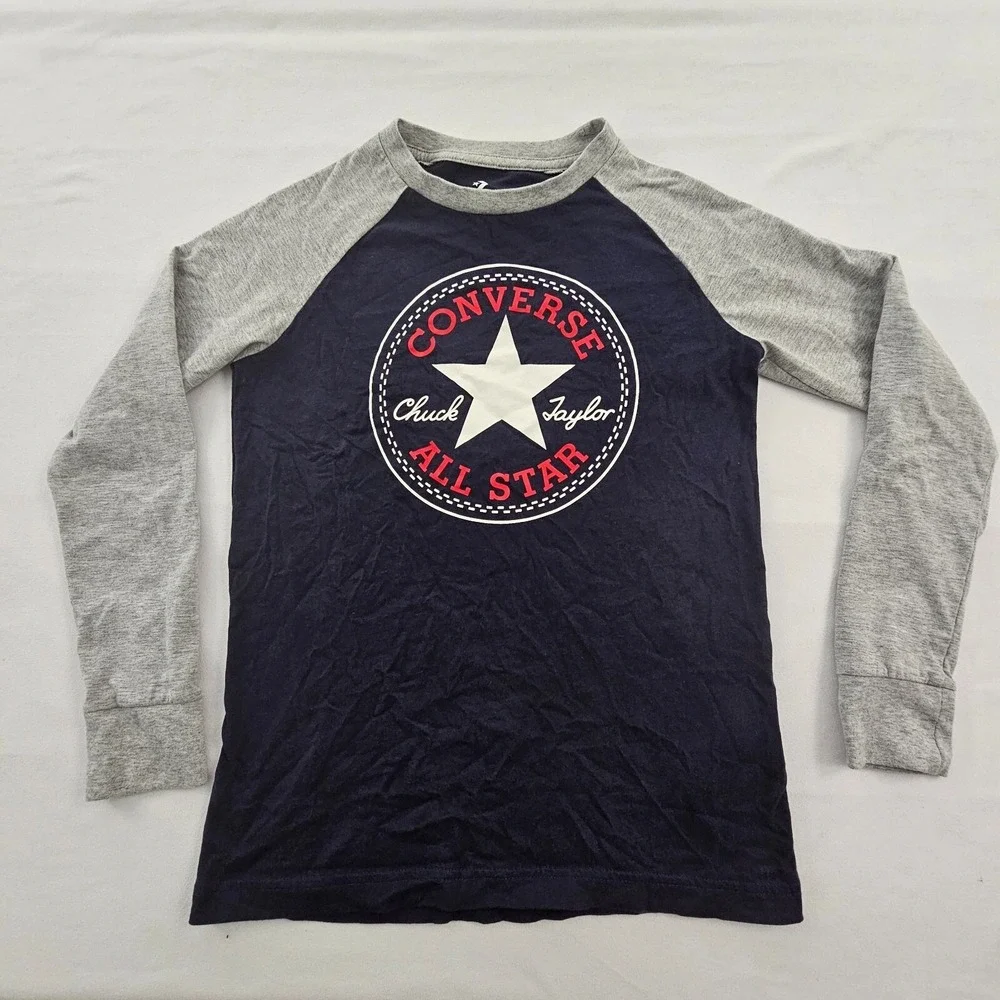 Converse All-Star Chuck Taylor Blue Long Sleeve Colorblock Cotton TShirt Youth M